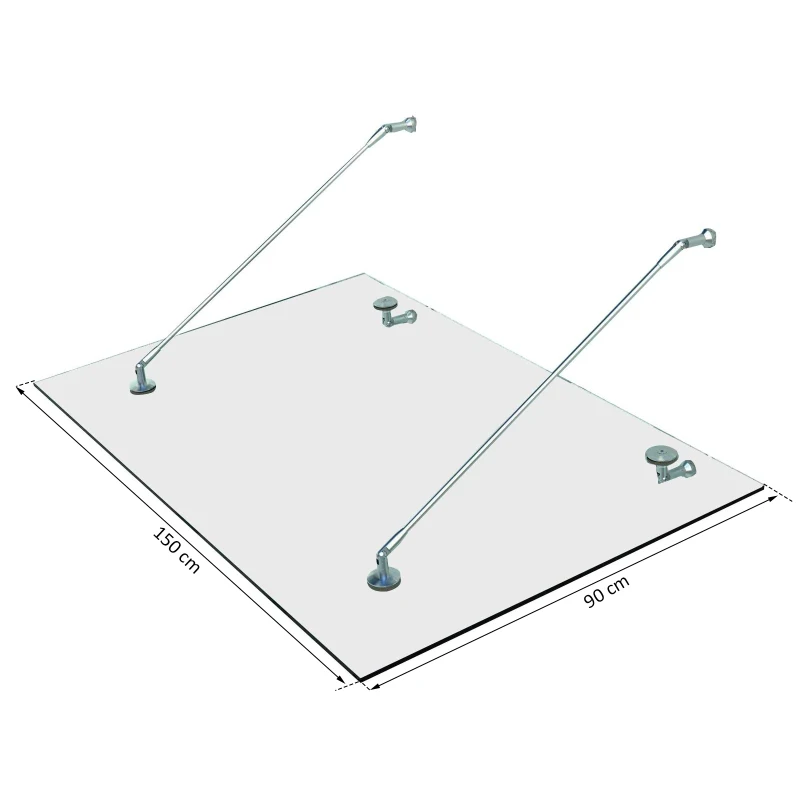 HOMCOM Glazen luifel voordak huisdeur roestvrije staal gehard glas 150X90 cm