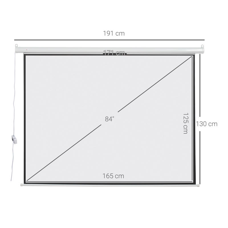 HOMCOM Beamerscherm met Afstandsbediening, 84 Inch, 4:3 formaat, 171x130 cm, Wit(m-2)