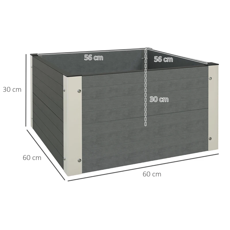 Outsunny Houten Tuinbed Kruidentuin, Weerbestendig, Open Bodem, 60 x 60 x 30 cm, Donkergrijs