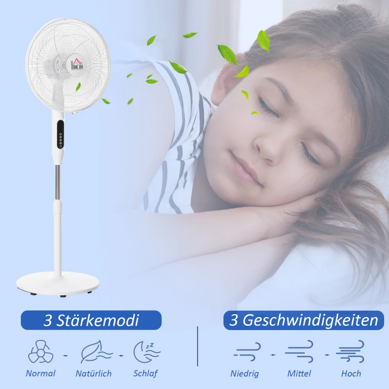 HOMCOM 138 cm Standventilator 5h Timer Ventilator mit Fernbedienung höhenverstellbarer Lüfter 3 Geschwindigkeitsstufen Verstellbarer 85° Neigungswinkel Stahl
