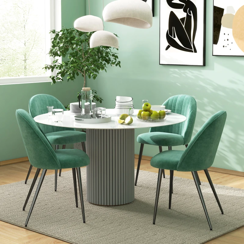 HOMCOM Set de 4 Scaune Tapițate Moderne cu Spătar Curbat, Catifea, Scaune din Țesătură, 50x52x83 cm, Verde
