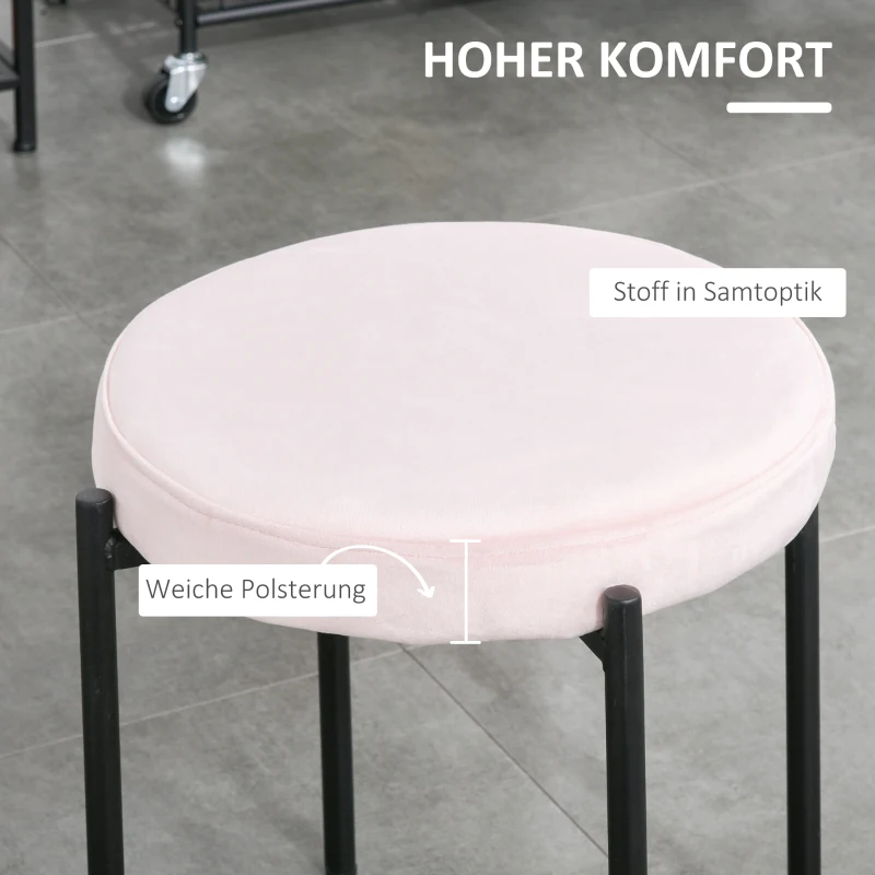HOMCOM 4er-Set Hocker, Esszimmerhocker, Samtoptik, Rosa + Schwarz