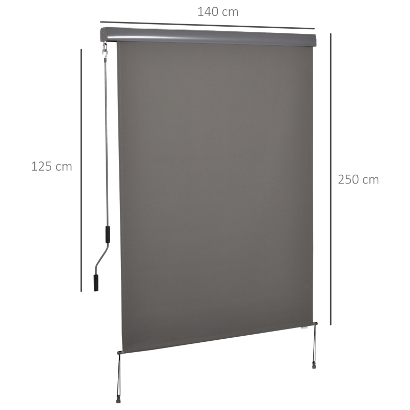 Outsunny Verticale luifel aluminium balkonluifel met handslinger grijs 140 x 250 cm
