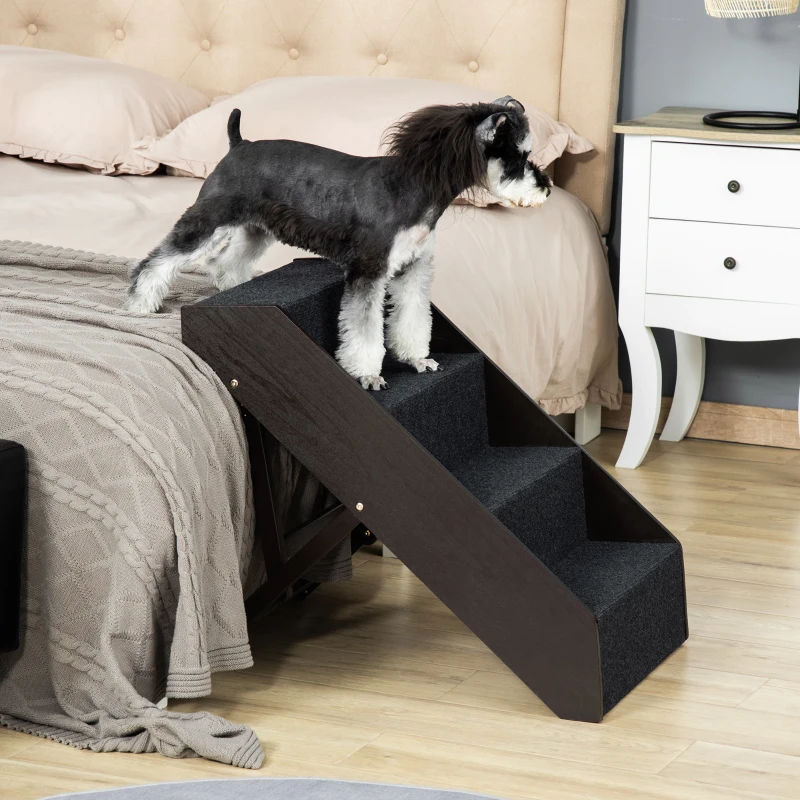 PawHut Haustiertreppe Hundetreppe 4 Stufen tragbare Katzentreppe Einstiegshilfe mit grauem Teppich für Katzen und Hunde einstellbar faltbar 46,5 x 55 x 64 cm