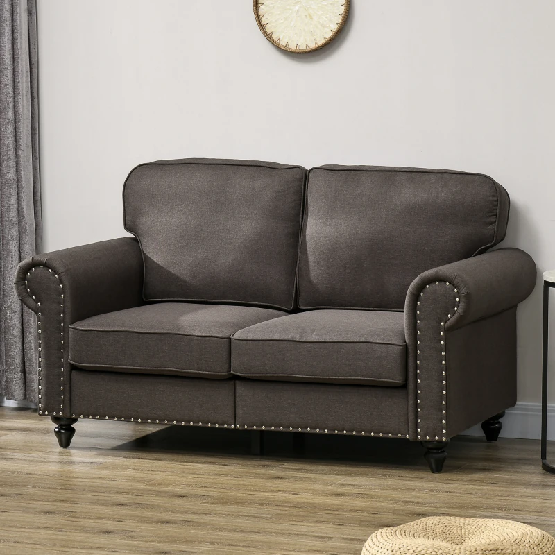 HOMCOM Two-Seater Mid-Century Sofa, with Pocket Springs - Dark Brown