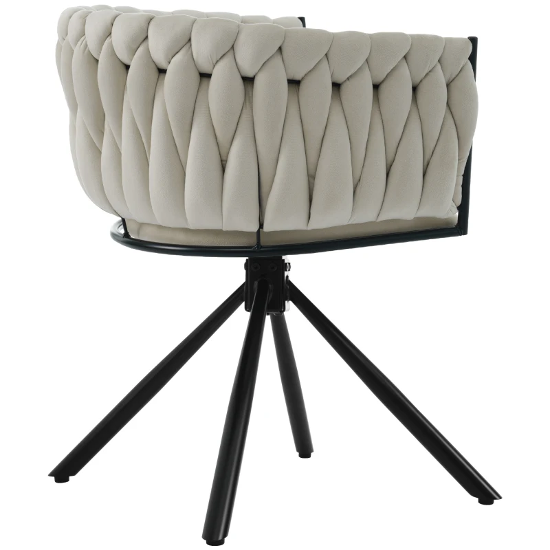 Set di 2 Sedie da Pranzo in tessuto effetto velluto Imbottite, Girevoli a 360° con Design Ergonomico e Struttura in Metallo,  Beige