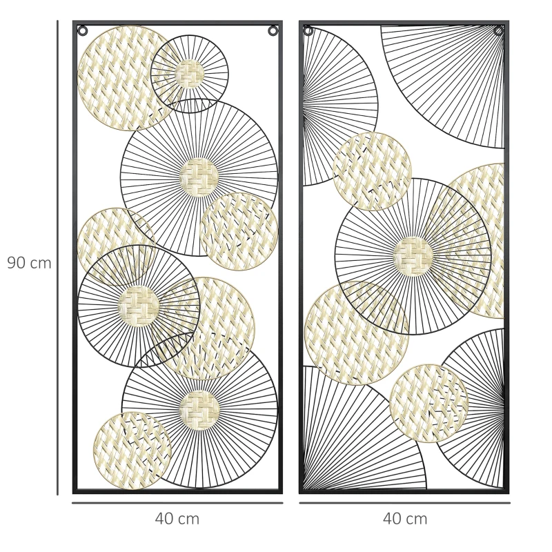 HOMCOM 3D -Wandbild Abstrakte Formen Moderne Wanddekoration Metall Gold + Schwarz