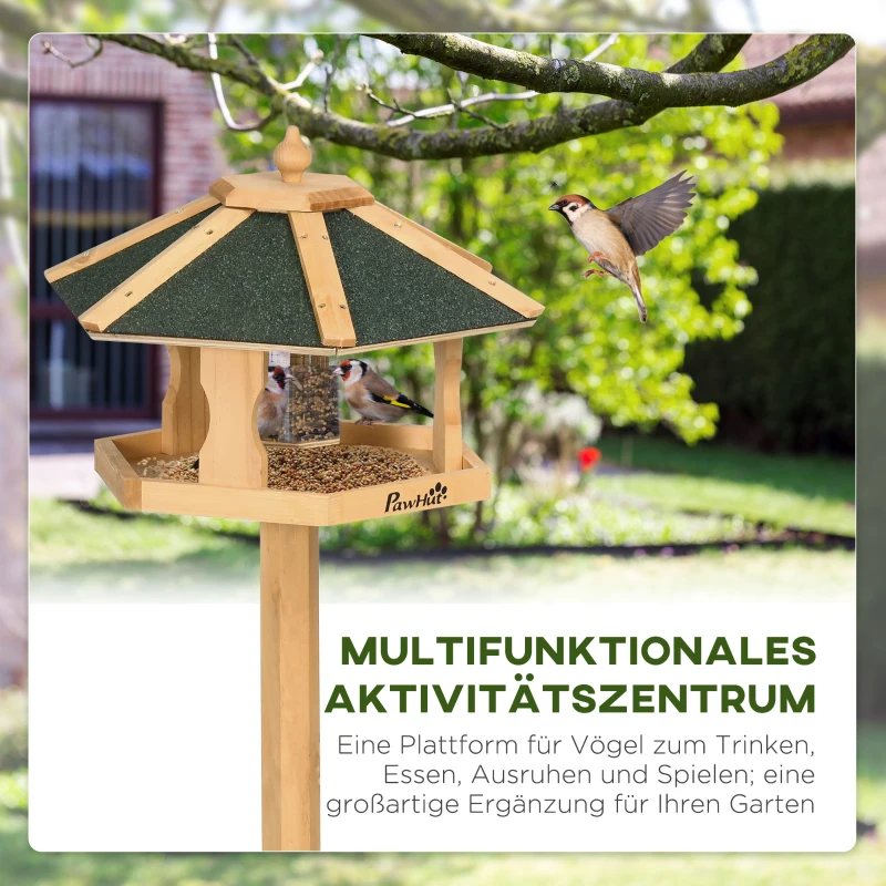 PawHut Vogelhaus, Futterhaus mit Ständer, herausnehmbare Futterschale, 77 cm x 77 cm x 126 cm, Gelb + Grün
