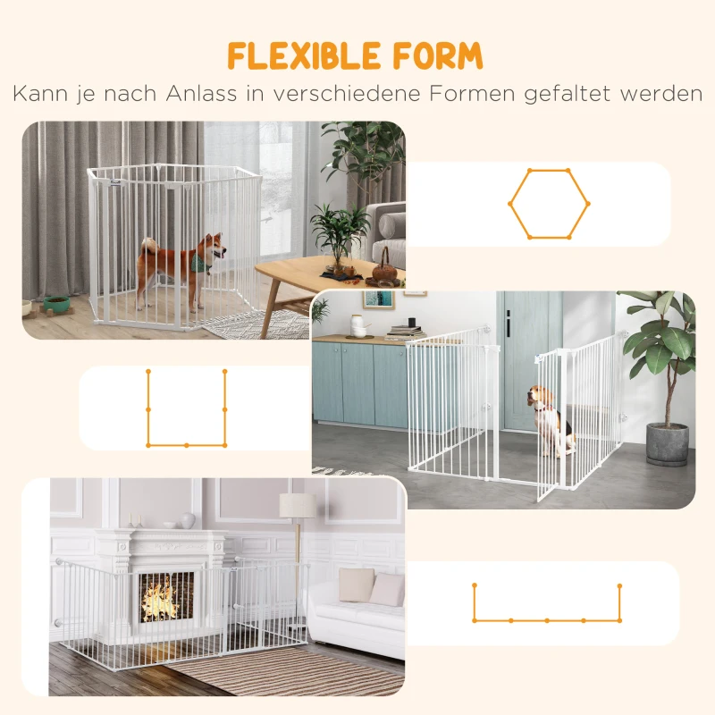 PawHut Puppy Playpen, modulair ontwerp, inklapbaar, stalen frame, voor binnengebruik, wit, 90 x 123 x 102cm