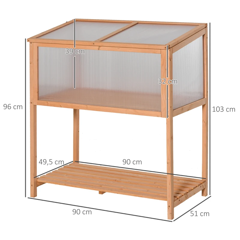 Outsunny Hochbeet aus Holz Frühbeet Gewächstisch Kräuterbeet Pflanzkasten für Garten, Balkon und Terrasse Orange Tannenholz PC-Platte 90 x 51 x 103 cm