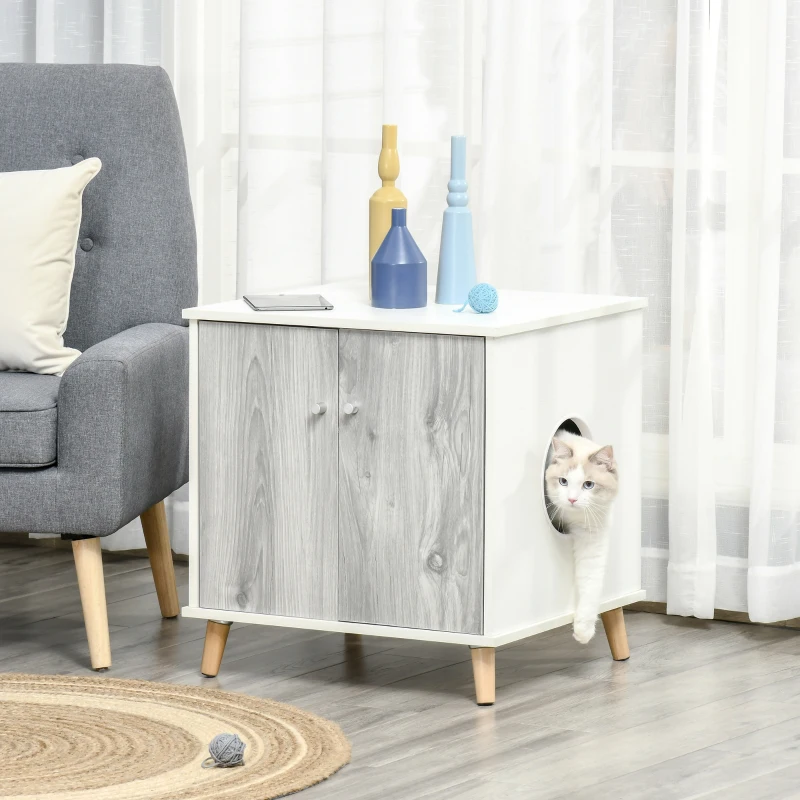 PawHut Katzenschrank für Katzentoilette Katzenklo Katzenhaus Katzenbett mit Türen Ausziehplatte 60 x 55 x 62,5 cm