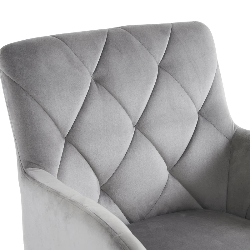 Set di 2 Sedie da Pranzo Imbottite in tessuto effetto velluto con Motivo a Diamante, Gambe in Metallo, 46x50x86 cm, GRIGIO CHIARO