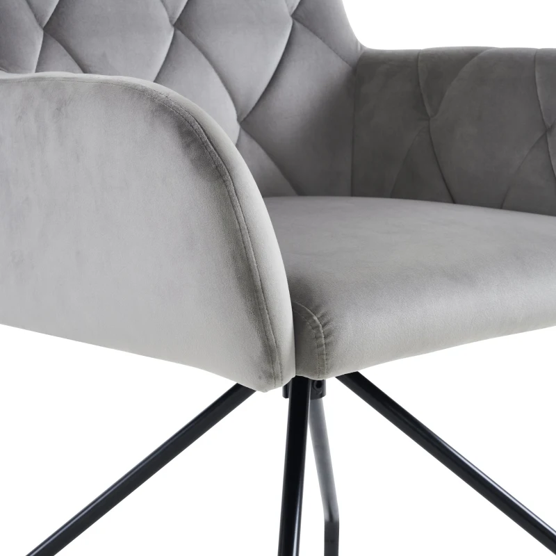 Set di 2 Sedie da Pranzo Imbottite in tessuto effetto velluto con Motivo a Diamante, Gambe in Metallo, 46x50x86 cm, GRIGIO CHIARO