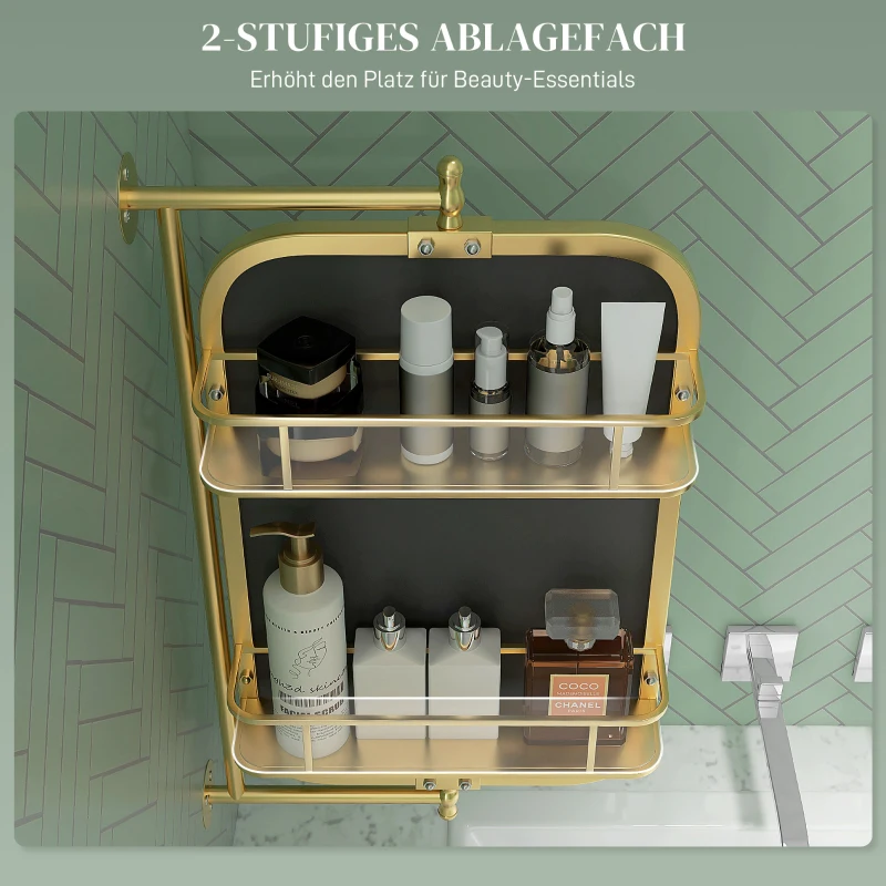 HOMCOM Badkamerspiegel met 2 Rekken, Vintage Design, 40cm x 12cm x 66cm, Goud