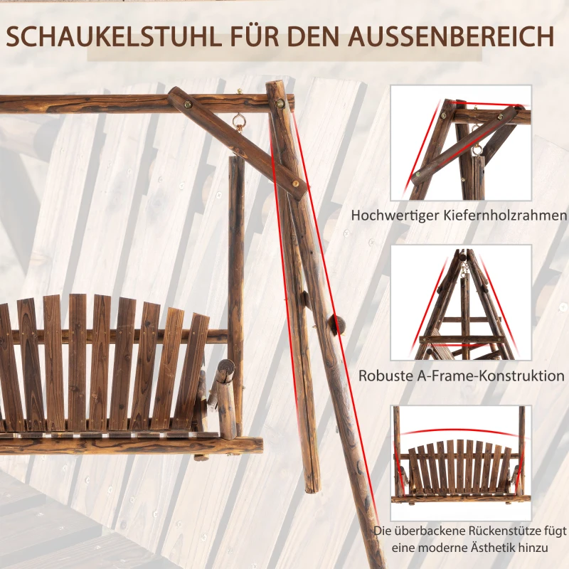 Outsunny Hollywoodschaukel Schaukelbank Outdoor-Schaukel Hängebank 2-Sitzer Holz-Gartenschaukel Massivholz Braun 187 x 137 x 167 cm