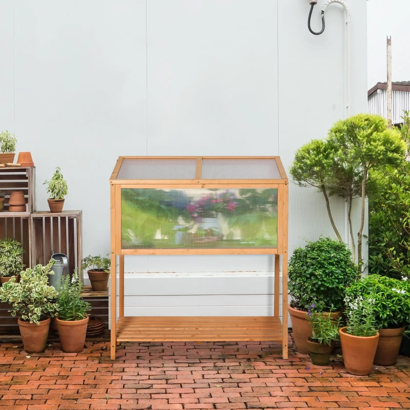 Outsunny Hochbeet aus Holz Frühbeet Gewächstisch Kräuterbeet Pflanzkasten für Garten, Balkon und Terrasse Orange Tannenholz PC-Platte 90 x 51 x 103 cm