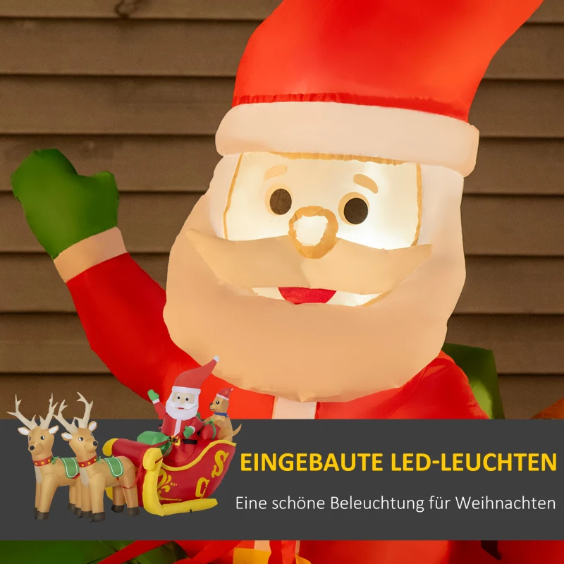Outsunny 150cm Self-nadmuchiwany Święty Mikołaj z sankami i psami z diodą LED