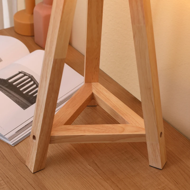 HOMCOM Tischlampe aus Holz Nachttischlampe 58 cm Tischleuchte E27-Fassung 40 W Leinen-Schirme Holzfuß Creme+Natur