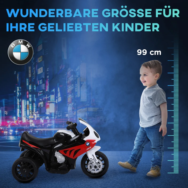 HOMCOM Elektro Kindermotorrad BMW S1000RR Elektromotorrad mit Musik, Scheinwerfer, Kinder Elektro Motorrad für Kinder von 18-36 Monaten Rot