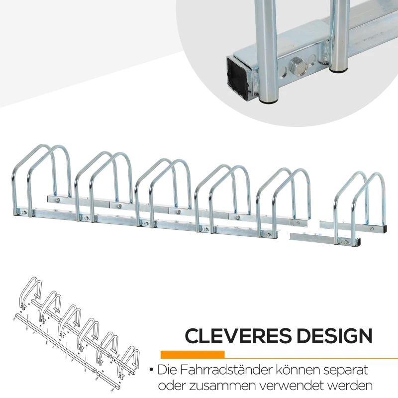 HOMCOM Fietsenrek voor 6 Fietsen, Weerbestendig, voor Wand- of Vloermontage, Staal, 179 x 33 x 27 cm