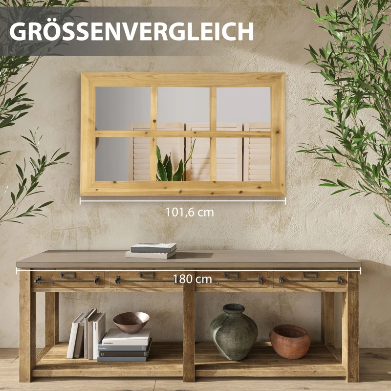 HOMCOM Spiegel in Fensteroptik 101,6 cm x 60,9 cm x 2 cm MDF-Holz Tannenholz Spiegelglas