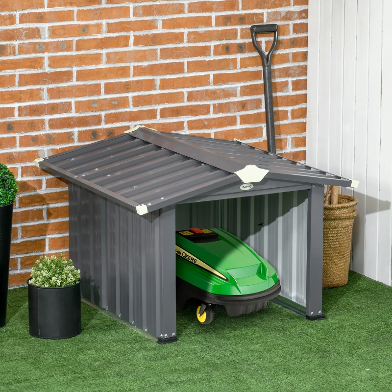 Outsunny Garage für Rasenmähroboter, Schutz vor Regen und Sonne, Stahl, schwarz, 88 x 89 x 63 cm