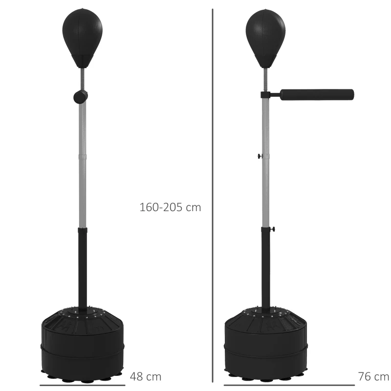 SPORTNOW Bokszak met reflexstang, verstelbaar in hoogte 160-205 cm, vulbare basis, inclusief luchtpomp, zwart(m-3)