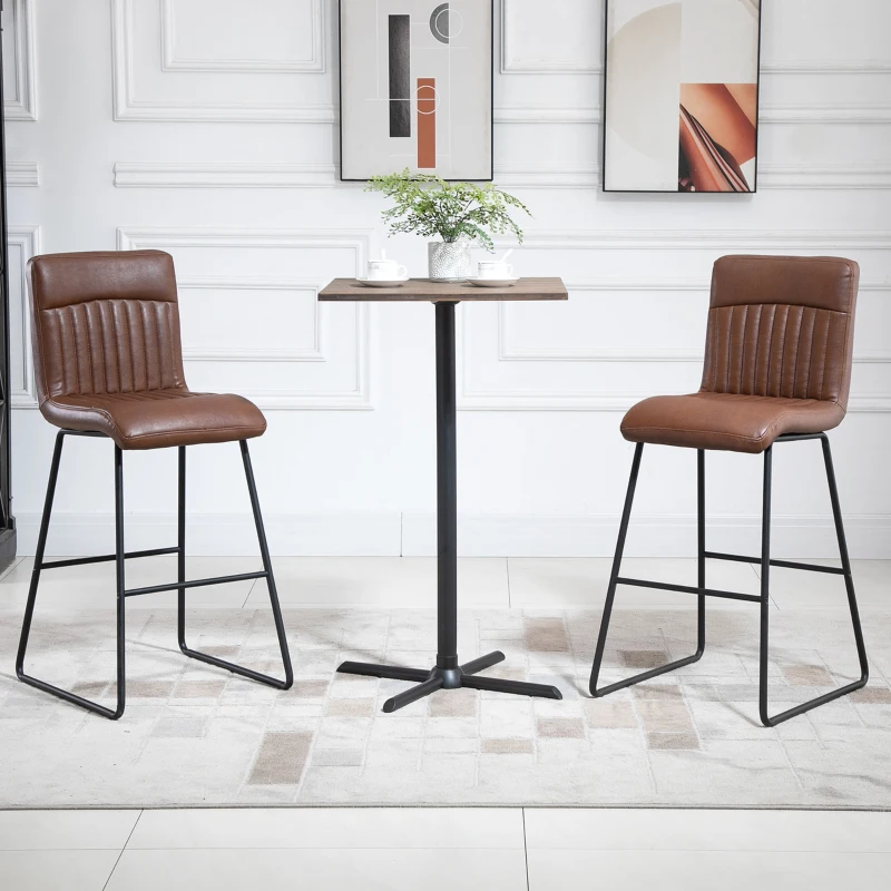 HOMCOM Barhocker Barstuhl mit Rückenlehne Esszimmerstuhl PU-Kunstleder Bistrohocker Tresenhocker Metall Braun+Schwarz 54 x 57 x 112 cm