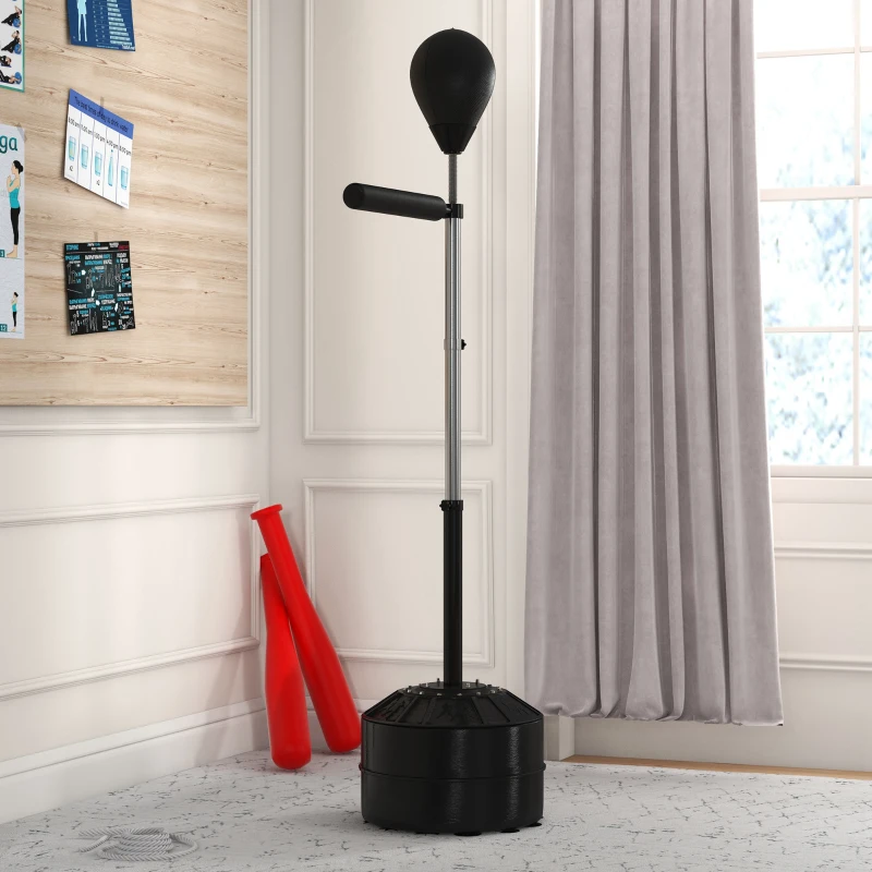 SPORTNOW Bokszak met reflexstang, verstelbaar in hoogte 160-205 cm, vulbare basis, inclusief luchtpomp, zwart(m-9)