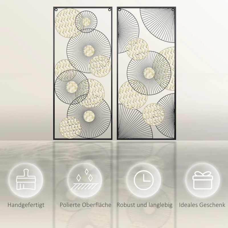 HOMCOM 3D -Wandbild Abstrakte Formen Moderne Wanddekoration Metall Gold + Schwarz