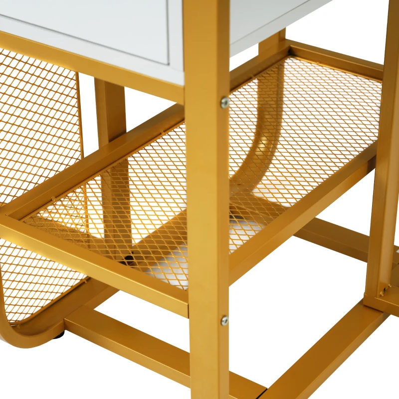 Mesa de Comedor Extensible y Plegable con Cajones y Espacio de Almacenamiento Blanco y Dorado