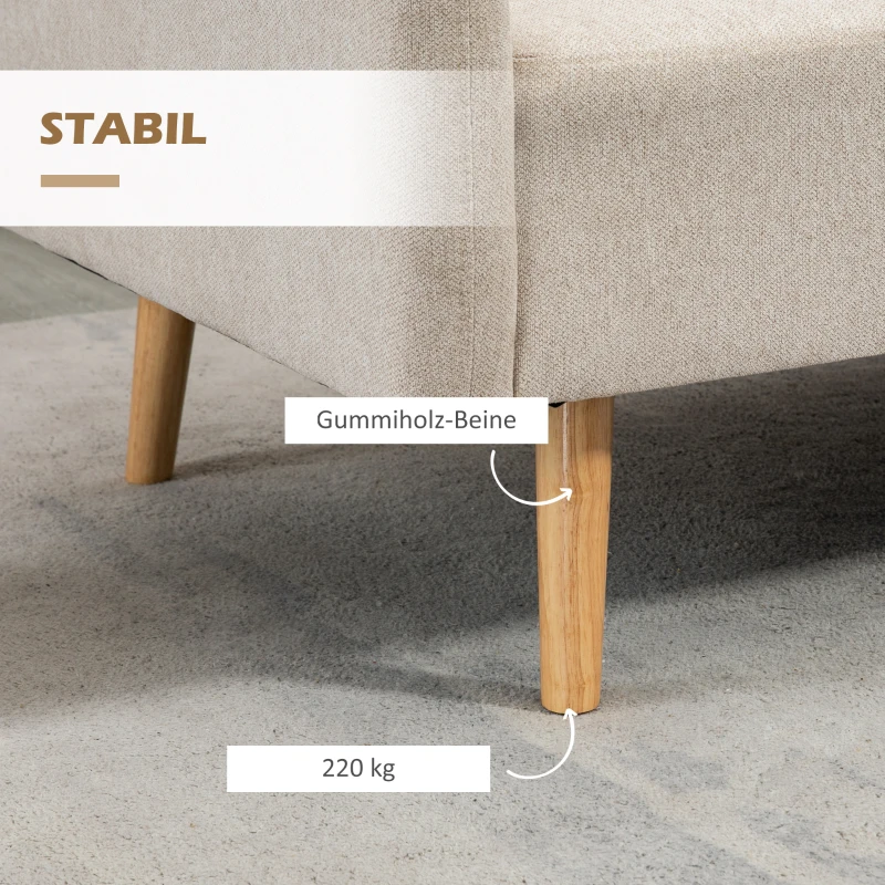 HOMCOM 2-zitsbank, Moderne Design Bank, inclusief 2 kussens, houten poten, 130 x 70 x 80 cm, Crème(m-5)