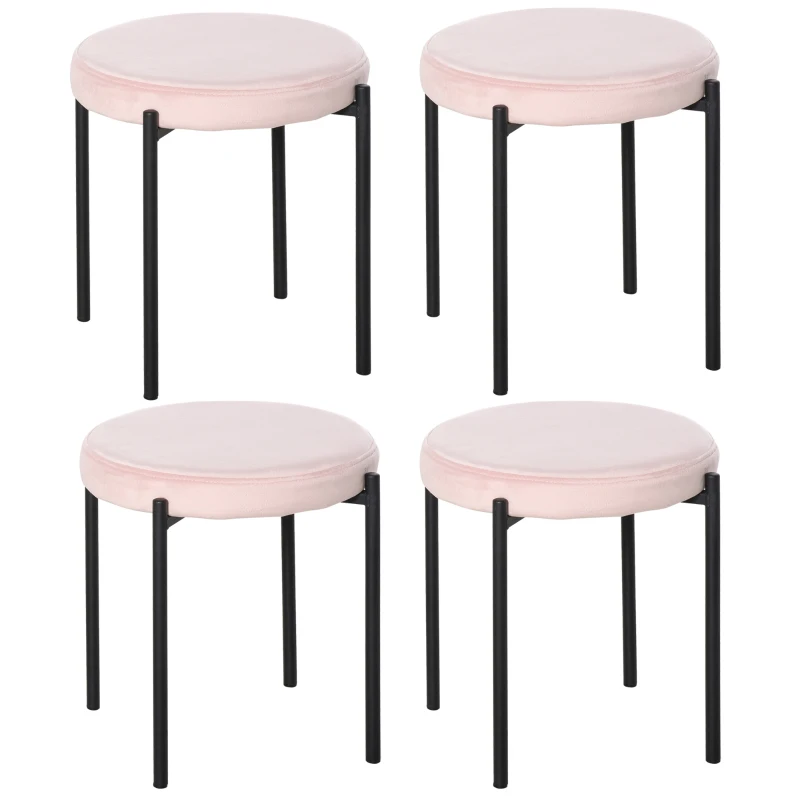 HOMCOM 4er-Set Hocker, Esszimmerhocker, Samtoptik, Rosa + Schwarz