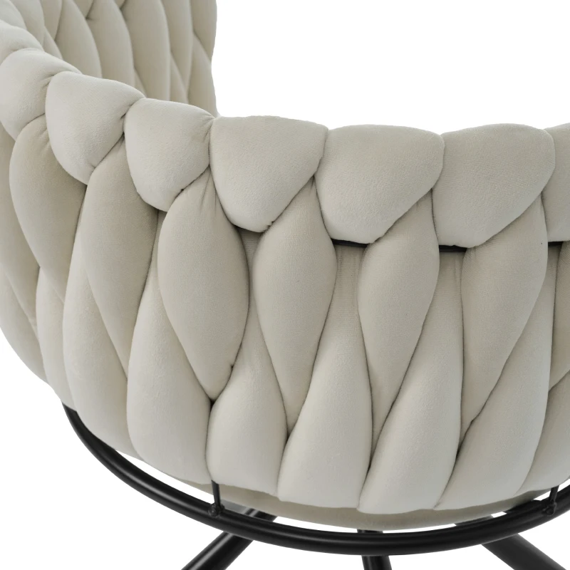 Sedia da Pranzo in tessuto effetto velluto Girevole a 360° con Design Ergonomico e Struttura in Metallo per Sala da Pranzo,  Beige