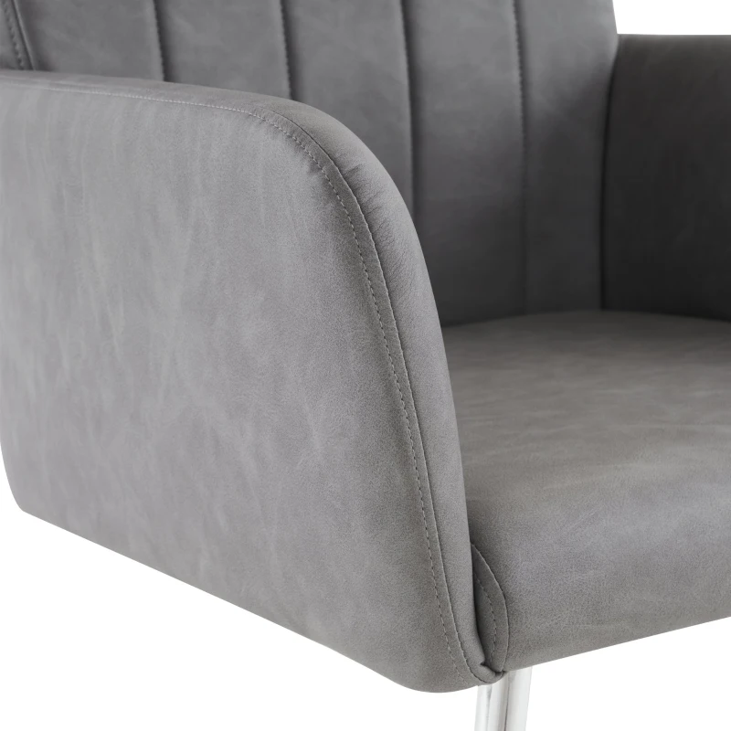 Set di 2 Sedie Moderne da Pranzo Imbottite in Finta Pelle e Gambe Metalliche per Camera e Studio, 46x50x856 cm, GRIGIO