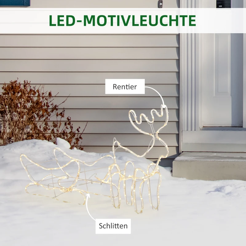Outsunny Rentier-Motivleuchte Weihnachtsdekoraton, LED-Lichter, 103 cm x 21,5 cm x 44 cm, Weiß
