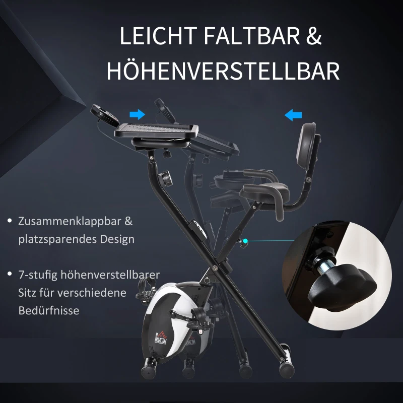 HOMCOM Heimtrainer F-Bike Fahrradtrainer Schwungrad Trimmrad mit 8 stufig einstellbarem Magnetwiderstand Rädern Stahl ABS Schwarz 97-107 x 53 x 22 cm