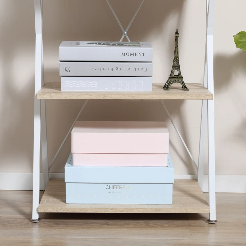 HOMCOM Bücherregal X-Form Standregal mit 4 Ebenen Aufbewahrungsregal für Wohnzimmer Schlafzimmer Küche Büro Spanplatte Metall Natur 54 x 35 x 110 cm