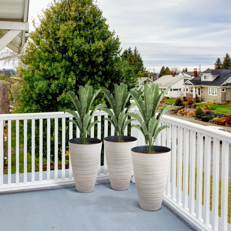 Outsunny 3er-Set Blumentöpfe, Pflanztöpfe, Indoor, Outdoor, 70 cm, Cremeweiß