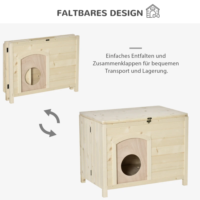 PawHut Hundehütte Hundehaus faltbar Haustierhaus katzenhaus Massivholz Natur 78 x 51 x 62 cm