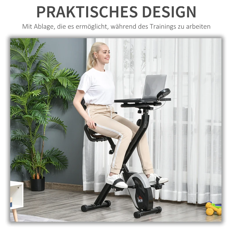 HOMCOM Heimtrainer F-Bike Fahrradtrainer Schwungrad Trimmrad mit 8 stufig einstellbarem Magnetwiderstand Rädern Stahl ABS Schwarz 97-107 x 53 x 22 cm