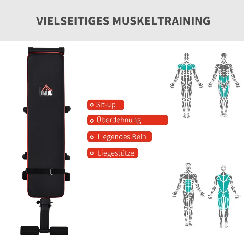 HOMCOM Hantelbank für Ganzkörpertraining Mehrzweck-Hantelbank Trainingsbank zusammenklappbar 110 kg Belastbarkeit Stahl Schwarz+Rot 125 x 35 x 60 cm