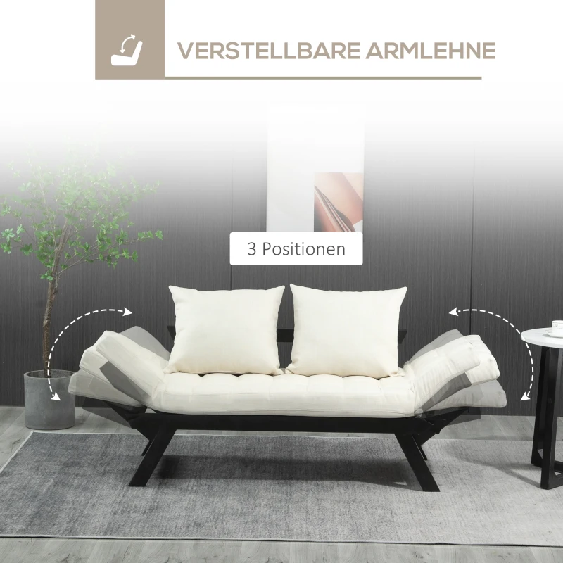 HOMCOM Schlafsofa, 2er-Sofa, klappbar, 2 Kissen, Schwarz + Creme