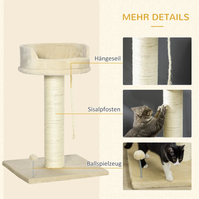 PawHut Kattenboom met krabpaal en kattenbed, inclusief kattenspeelgoed, 55 x 55 x 83 cm, Beige