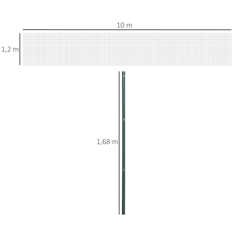 Outsunny Gartenzaun 10 x 1,68 m Volierendraht Maschendraht Drahtzaun Drahtgitter Gartenzaun Rolle Masche stark Stahl Grün