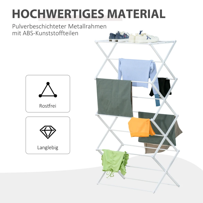 HOMCOM wasrek inklapbaar 8-traps droogrek kledingrek metaal kunststof wit 74 x 35 x 144 cm(m-6)