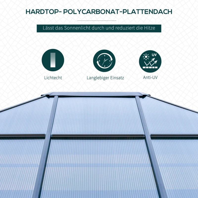 Outsunny Pavillon mit Polycarbonatdach, Vorhänge mit Fliegennetz, Alugestell, Dunkelgrau+Schwarz, 3,6 x 3 x 2,6 m