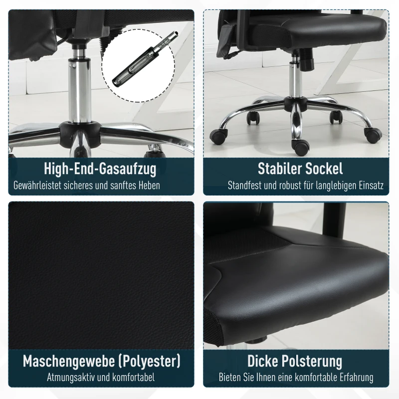Vinsetto Massagesessel, Chefsessel mit Massagefunktion, höhenverstellbarer Drehstuhl, ergonomischer Gamingstuhl, Bürostuhl massage, PU, Metall, Schwarz, 63Bx 63 x 113-123 cm