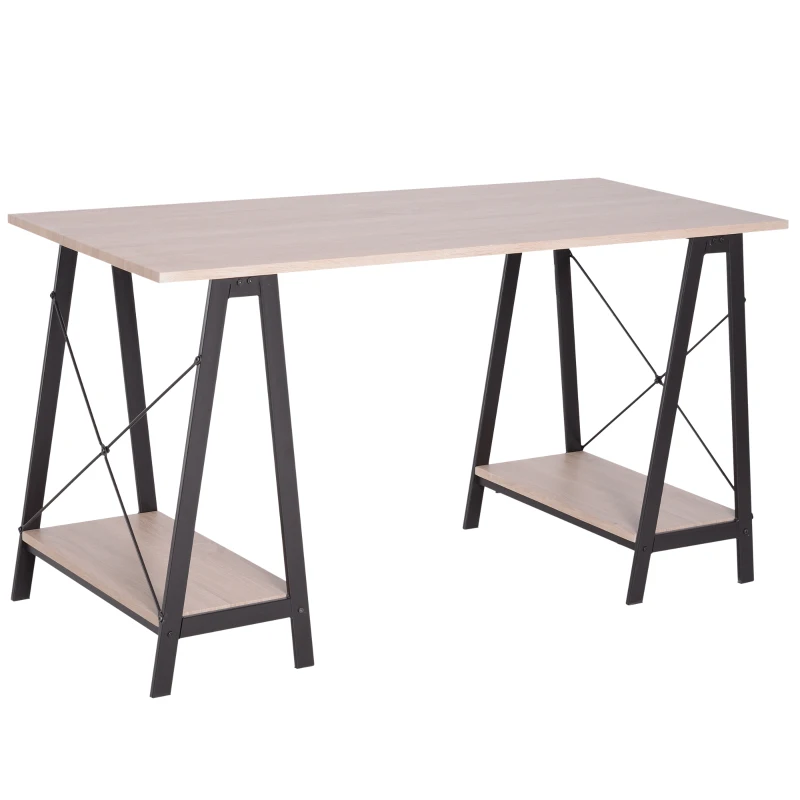 Vinsetto Computertisch Bürotisch Schreibtisch Arbeitstisch Esstisch 2 Regale MDF + Metall Natur+ Schwarz 140 x 60 x 75 cm