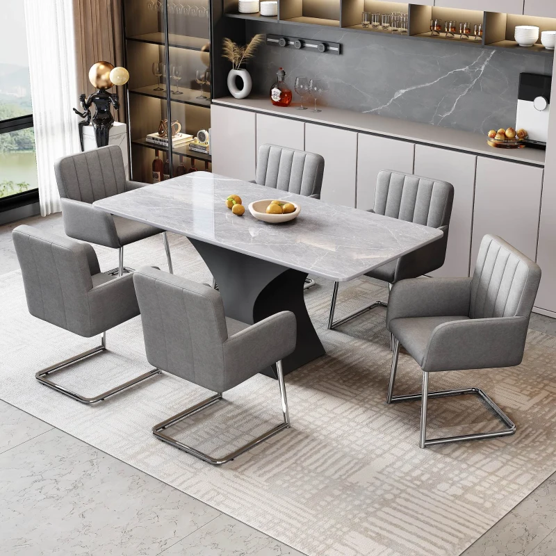 Set di 2 Sedie Moderne da Pranzo Imbottite in Finta Pelle e Gambe Metalliche per Camera e Studio, 46x50x856 cm, GRIGIO
